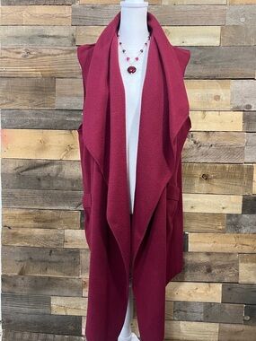 Moda Sleeveless Open-Front Drape Vest - Burgundy